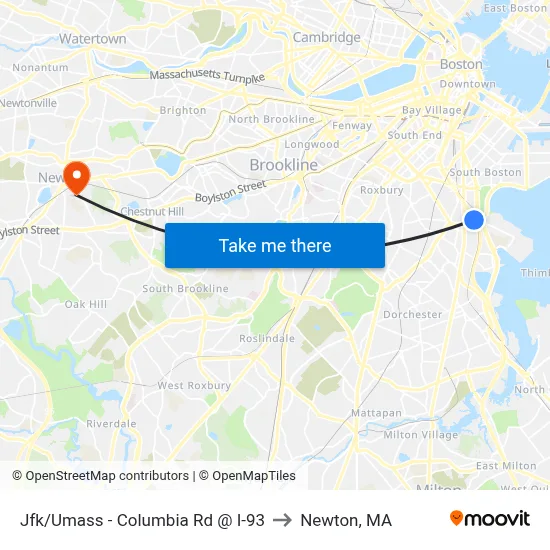 Jfk/Umass - Columbia Rd @ I-93 to Newton, MA map