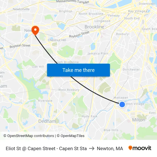 Eliot St @ Capen Street - Capen St Sta to Newton, MA map