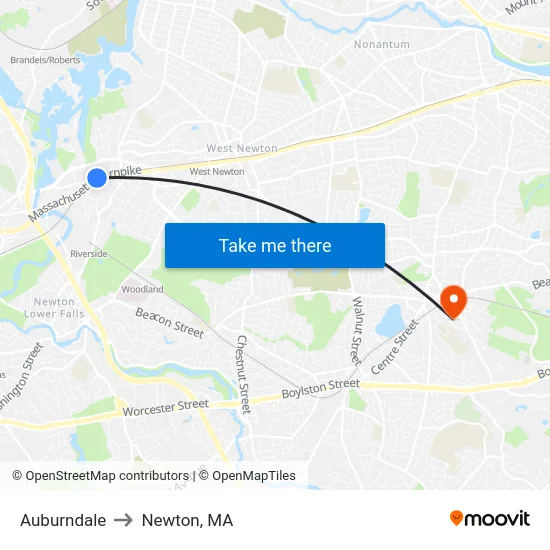 Auburndale to Newton, MA map