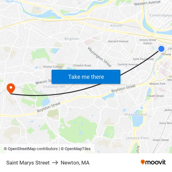 Saint Marys Street to Newton, MA map