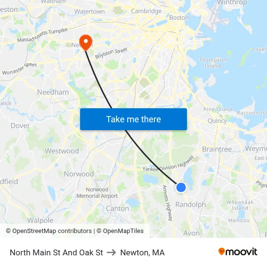 North Main St And Oak St to Newton, MA map