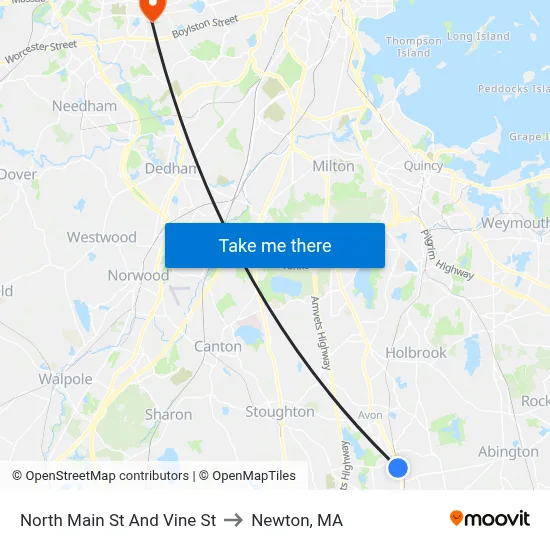 North Main St And Vine St to Newton, MA map