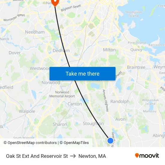 Oak St Ext And Reservoir St to Newton, MA map