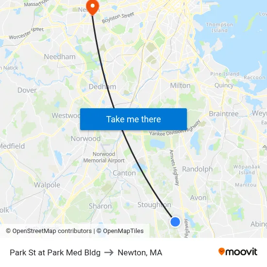 Park St at Park Med Bldg to Newton, MA map