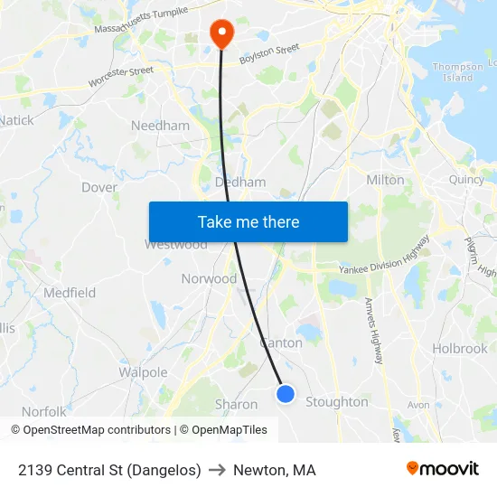 2139 Central St (Dangelos) to Newton, MA map