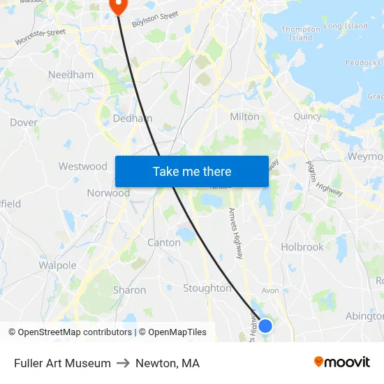 Fuller Art Museum to Newton, MA map
