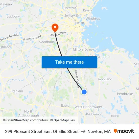 299 Pleasant Street East Of Ellis Street to Newton, MA map