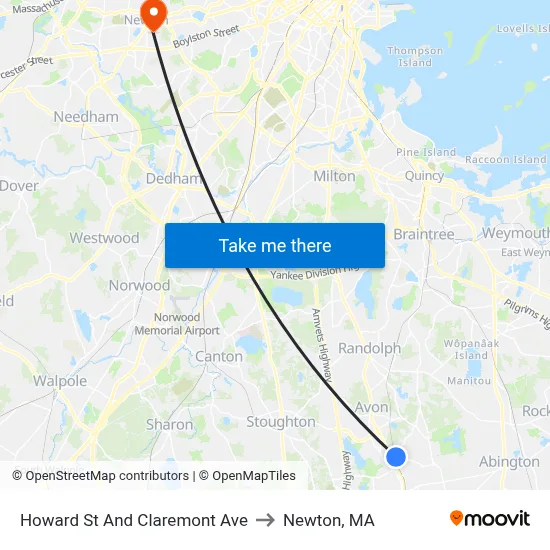 Howard St And Claremont Ave to Newton, MA map