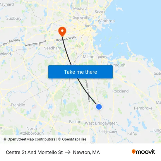 Centre St And Montello St to Newton, MA map