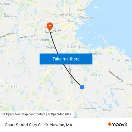 Court St And Cary St to Newton, MA map