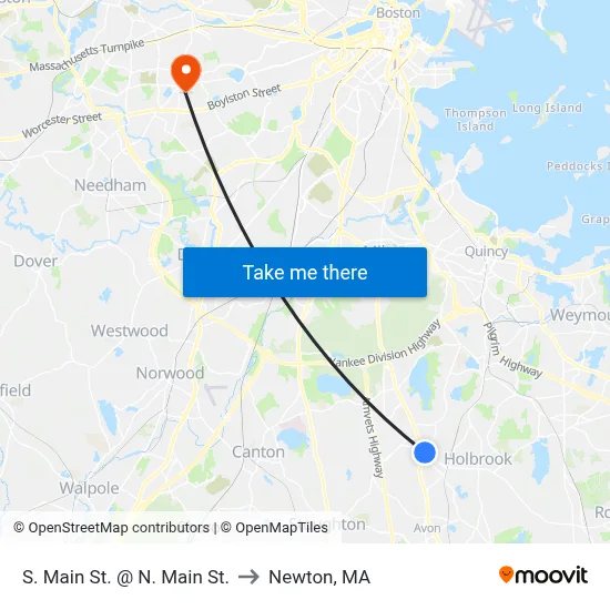 S. Main St. @ N. Main St. to Newton, MA map