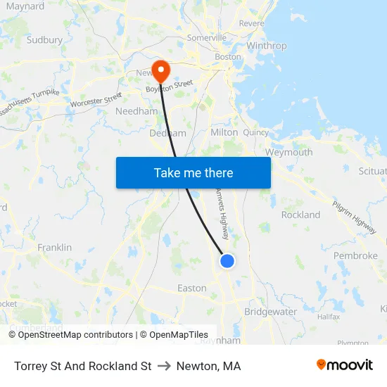 Torrey St And Rockland St to Newton, MA map