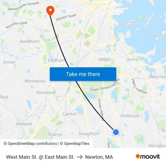 West Main St. @ East Main St. to Newton, MA map