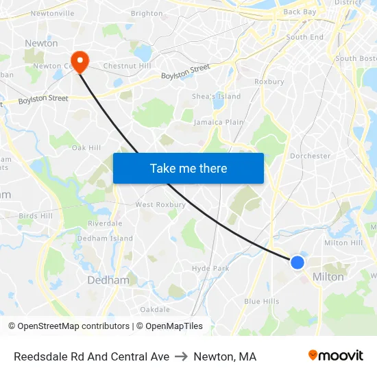 Reedsdale Rd And Central Ave to Newton, MA map