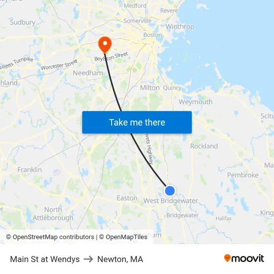 Main St at Wendys to Newton, MA map