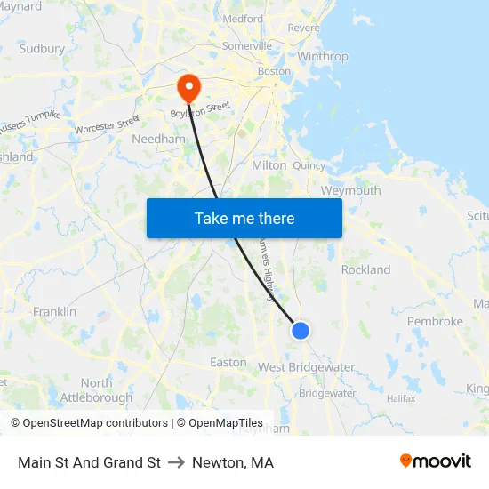Main St And Grand St to Newton, MA map