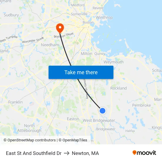 East St And Southfield Dr to Newton, MA map
