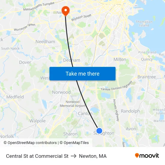Central St at Commercial St to Newton, MA map