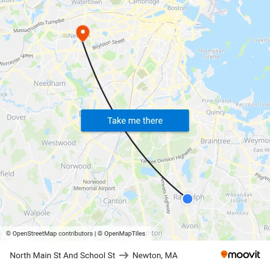 North Main St And School St to Newton, MA map