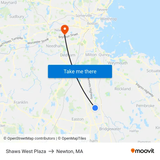 Shaws West Plaza to Newton, MA map