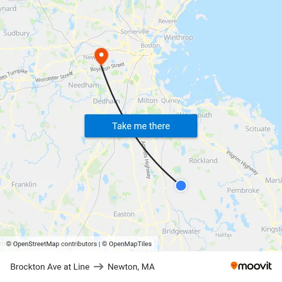 Brockton Ave at Line to Newton, MA map