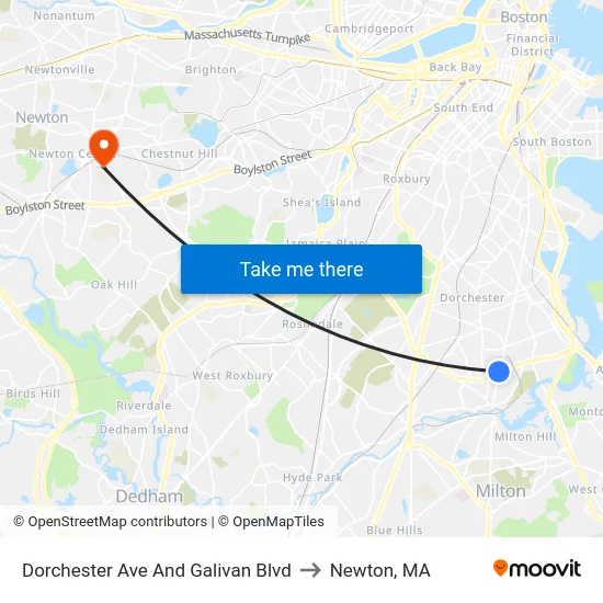 Dorchester Ave And Galivan Blvd to Newton, MA map