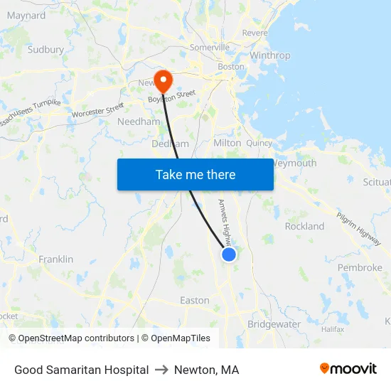 Good Samaritan Hospital to Newton, MA map