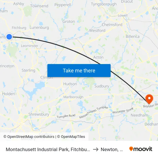 Montachusett Industrial Park, Fitchburg to Newton, MA map