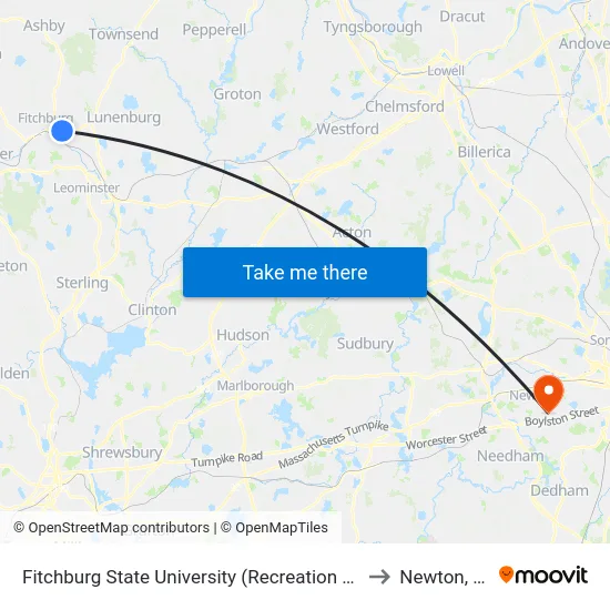 Fitchburg State University (Recreation Center) to Newton, MA map