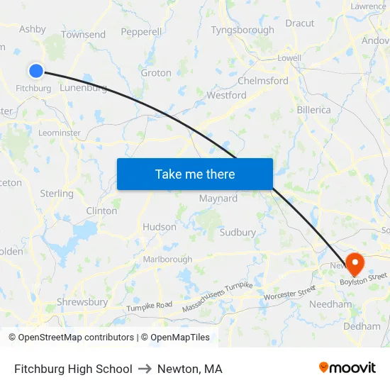 Fitchburg High School to Newton, MA map