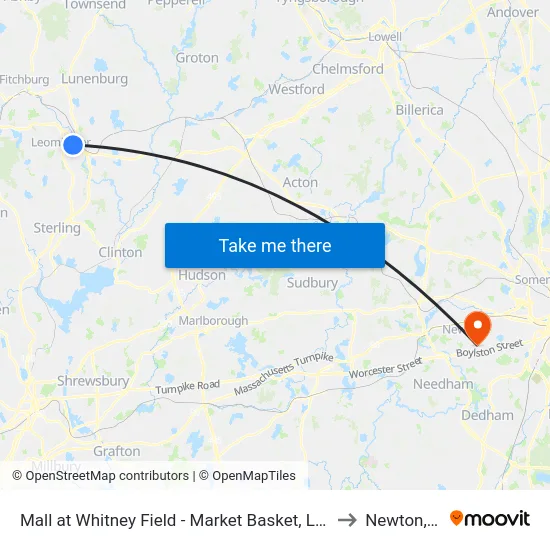 Mall at Whitney Field - Market Basket, Leominster to Newton, MA map