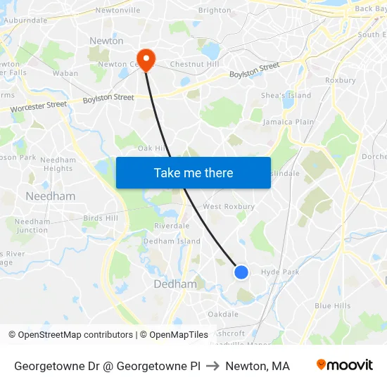 Georgetowne Dr @ Georgetowne Pl to Newton, MA map