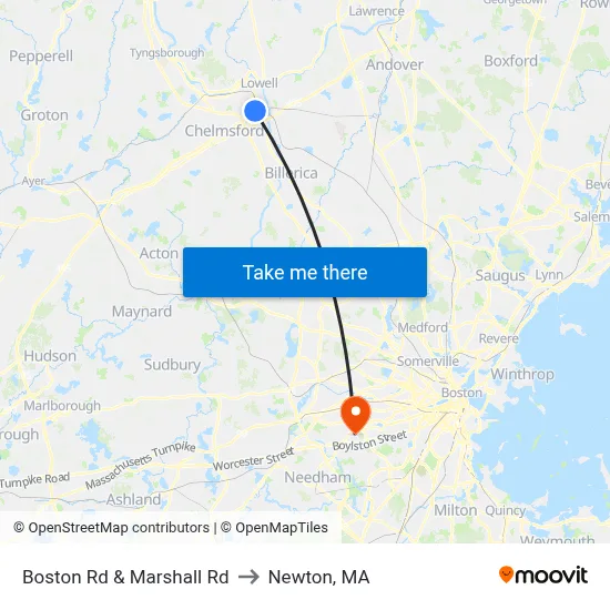 Boston Rd & Marshall Rd to Newton, MA map