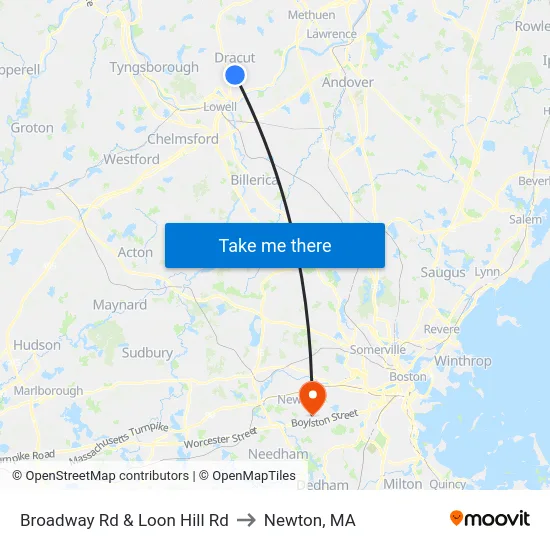 Broadway Rd & Loon Hill Rd to Newton, MA map