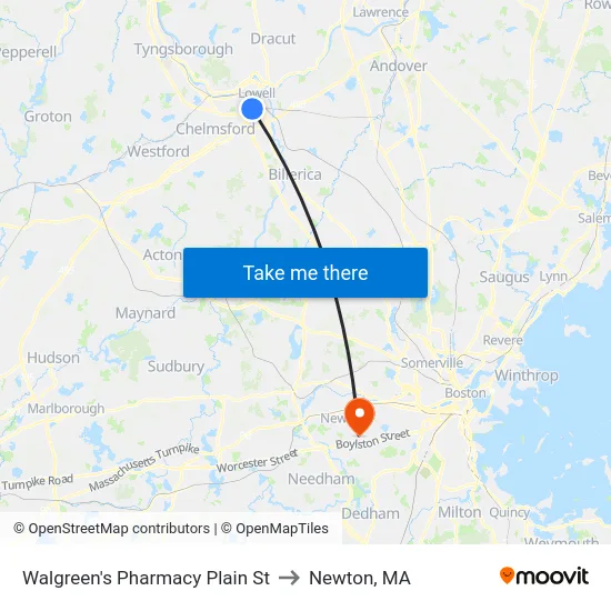 Walgreen's Pharmacy Plain St to Newton, MA map