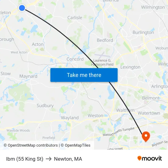 Ibm (55 King St) to Newton, MA map
