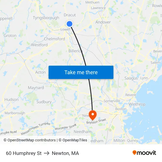 60 Humphrey St to Newton, MA map