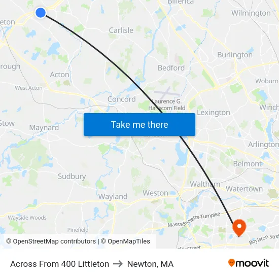 Across From 400 Littleton to Newton, MA map