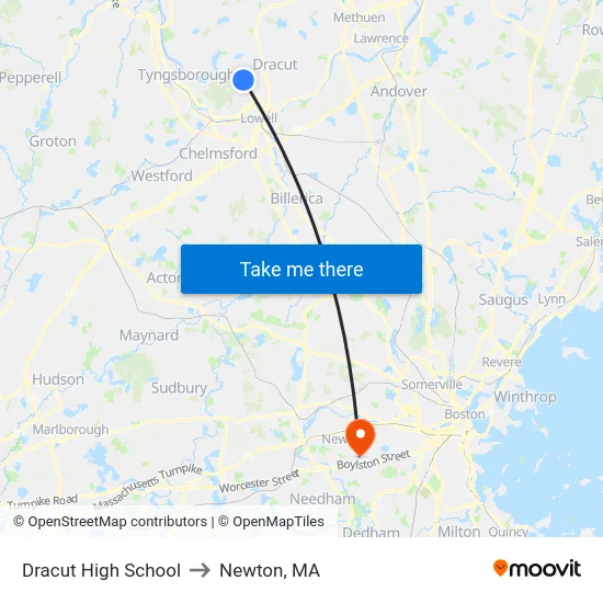 Dracut High School to Newton, MA map