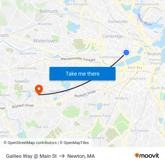 Galileo Way @ Main St to Newton, MA map