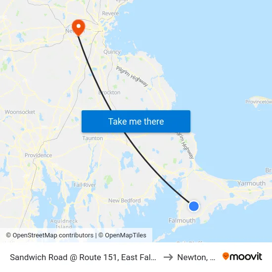 Sandwich Road @ Route 151, East Falmouth to Newton, MA map
