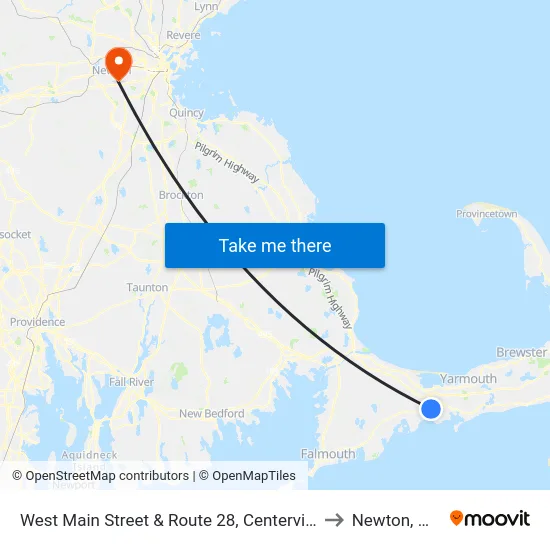West Main Street & Route 28, Centerville to Newton, MA map