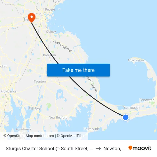 Sturgis Charter School @ South Street, Hyannis to Newton, MA map
