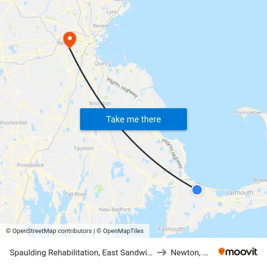 Spaulding Rehabilitation, East Sandwich to Newton, MA map