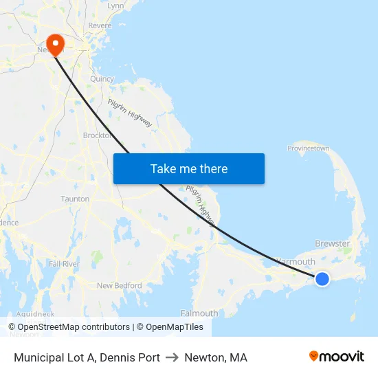 Municipal Lot A, Dennis Port to Newton, MA map