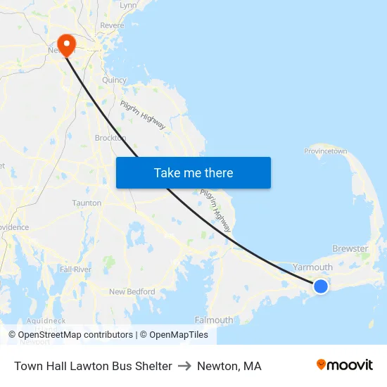 Town Hall Lawton Bus Shelter to Newton, MA map