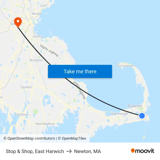 Stop & Shop, East Harwich to Newton, MA map