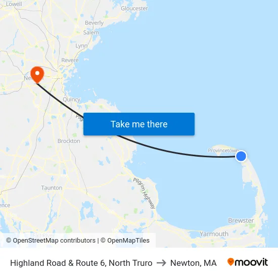 Highland Road & Route 6, North Truro to Newton, MA map
