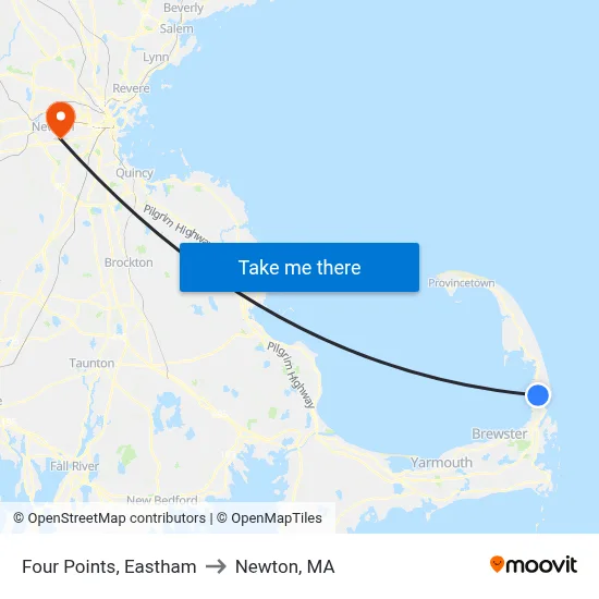 Four Points, Eastham to Newton, MA map