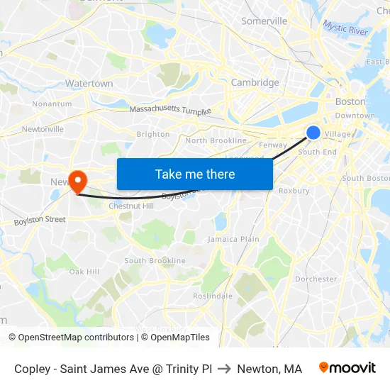 Copley - Saint James Ave @ Trinity Pl to Newton, MA map